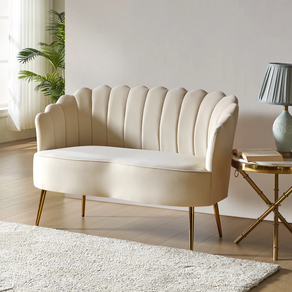 Donata 128cm W Modern Velvet 2 Seat Sofa with Tufted Flower-Shaped Back