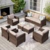 9 - Person Outdoor Wicker Patio Conversation Furniture Set with Swivel Chairs