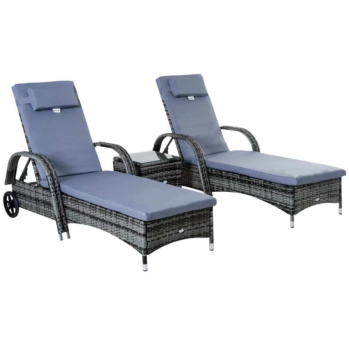 Outsunny Rattan Sun Loungers Set of 2 with Side Table Garden Set