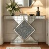 Andreja 120cm Mirrored Glass Console Table with Crushed Diamond Inlay for Behind Sofa Couch Entryway Mirrored Home Decor
