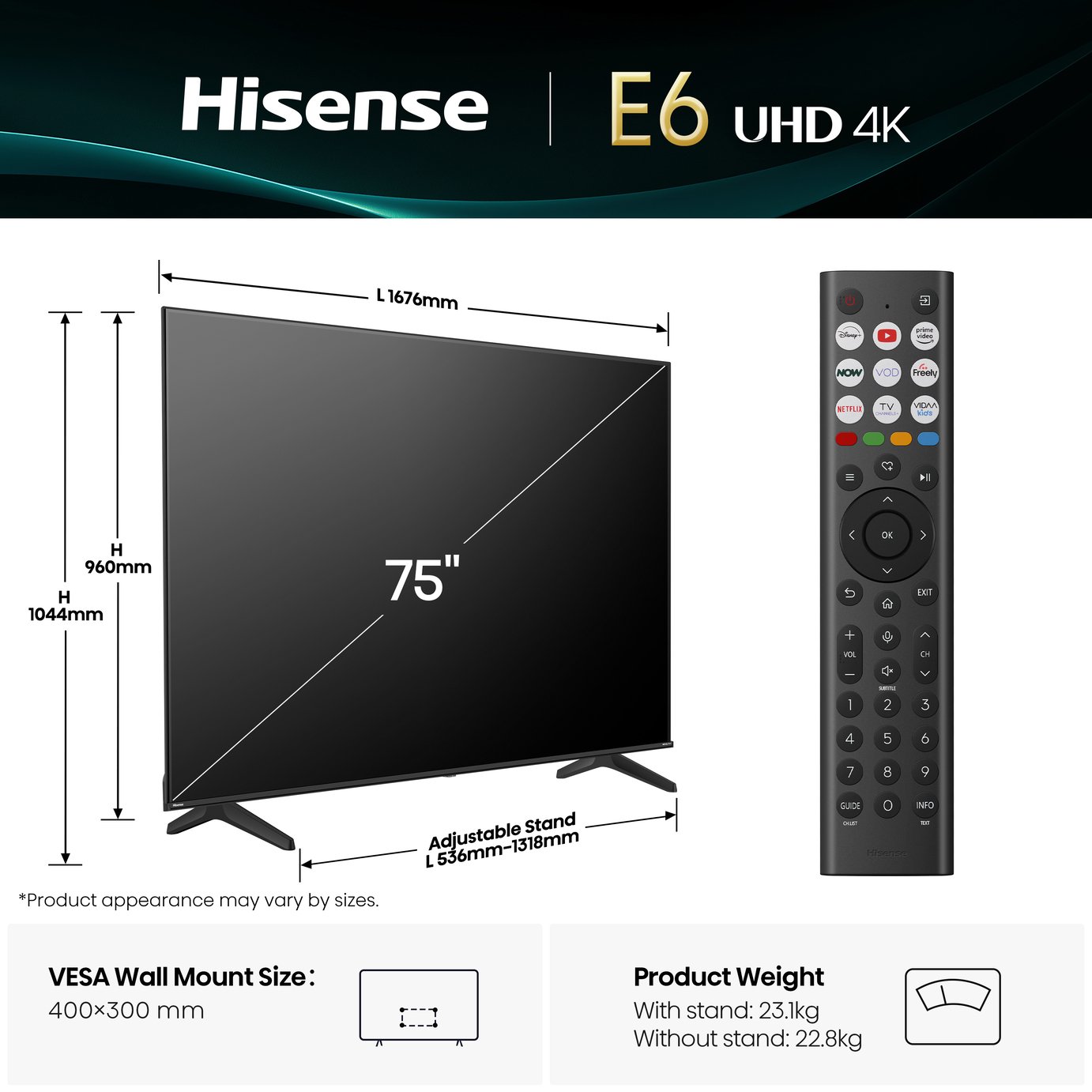 Hisense 75E6QTUK 75-inch 4K UHD LED Smart TV with Freely - Image 2