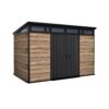 Keter Signature Oak 11 x 7ft Wood-Effect Pent Shed with Eight Windows