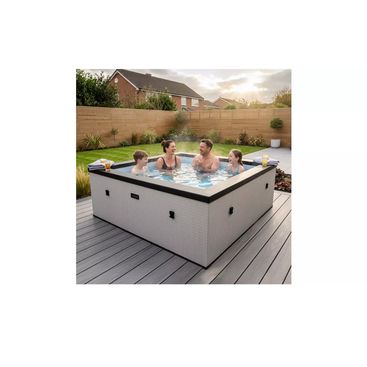 Wave Garda 4-Person Eco Foam Square Hot Tub with Integrated Heater, Graphite Grey - Image 2