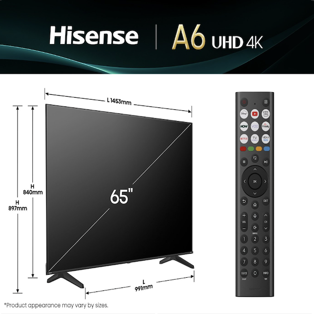 Hisense 65A6QTUK 65-inch 4K UHD LED Smart TV with Freely - Image 2